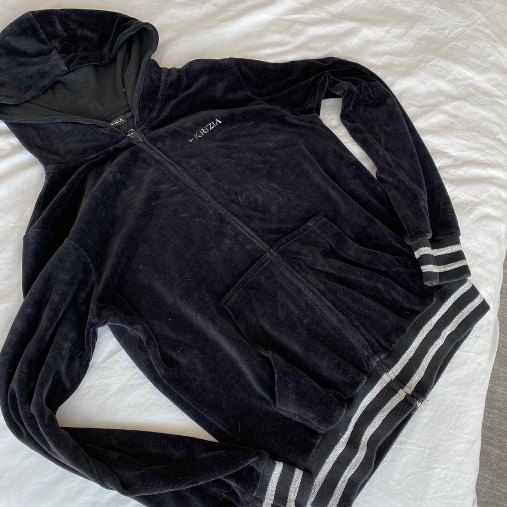 By Krizia black velvet zip up hoodie